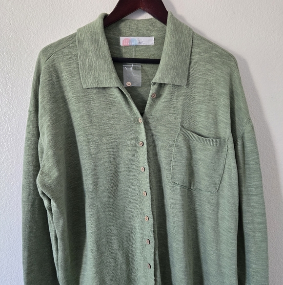 NWT Free People Beach Oversized Green Button Up Cotton Linen Sweater Size Medium - Picture 4 of 15